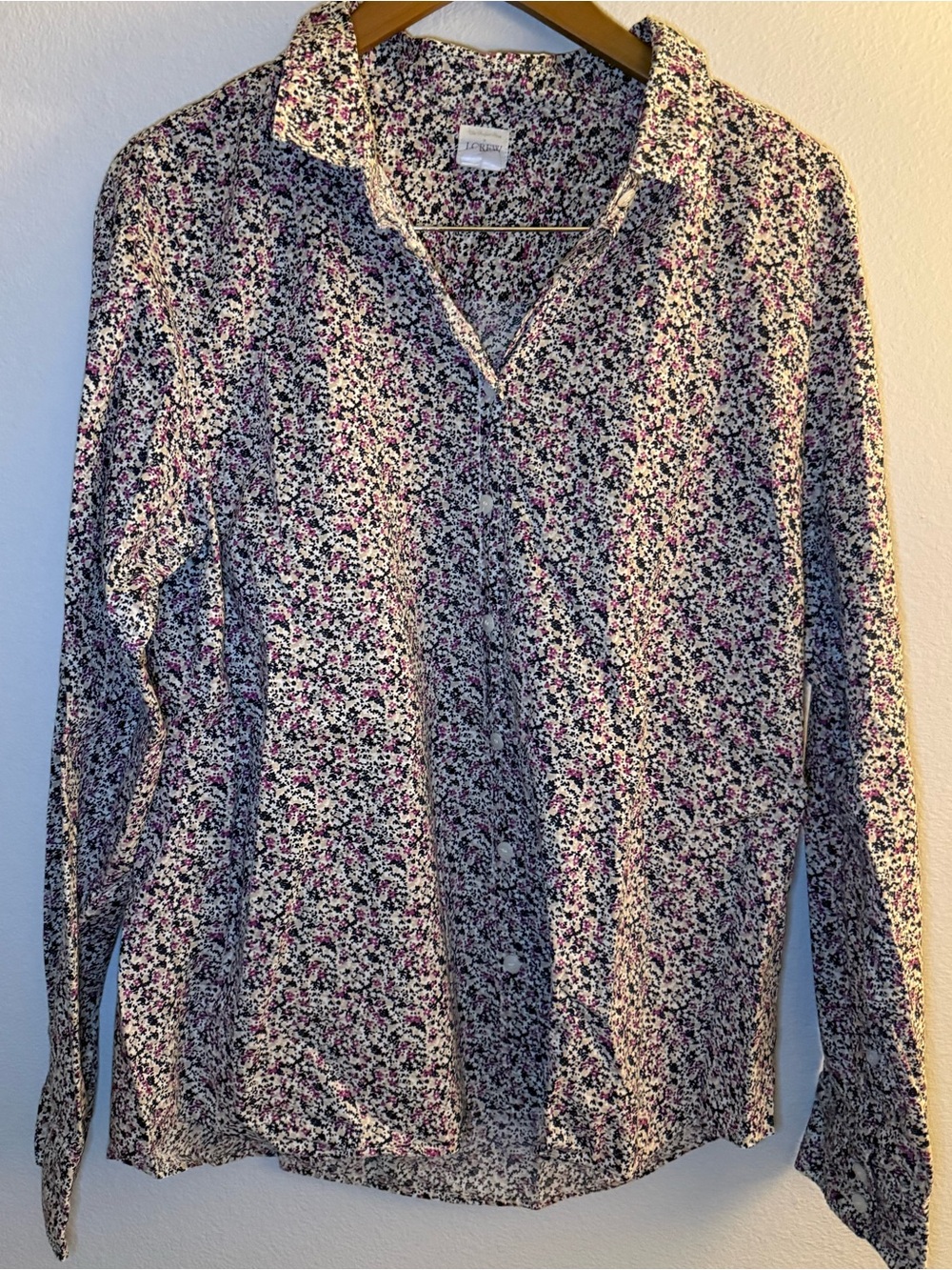 J. Crew Women’s Long-Sleeve Floral Button-Down Shirt in White and Pink